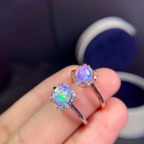 Beautiful natural opal ring for women real 925 silver round natural gem birthday party gift be quiet with good luck birthstone