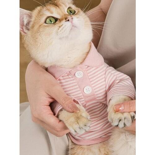 Summer Cat Clothes Pet Shirt Casual Vest Breathable Striped Polo Collar T-shirt Kitten Puppy Clothing Supplies