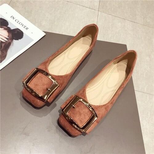 Women Flats Fashion Slip On Flat Shoes Square Toe Shallow Buckle Ballerina Loafers Faux Suede Lady Ballet Females Footwear