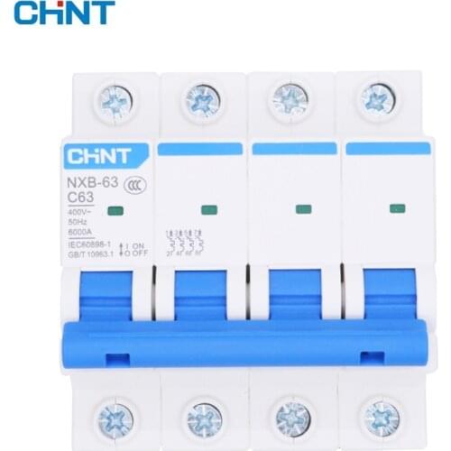 CHNT NXB-63 Miniature circuit breaker MCB 6kA type C 4P 380V 400V 415V 1A 2A 3A 4A 6A 10A 16A 20A 25A 32A 40A 50A 63A
