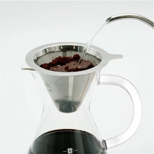 Reusable Coffee Filter Stainless Steel Holder Metal Mesh Funnel Baskets Coffee Filters