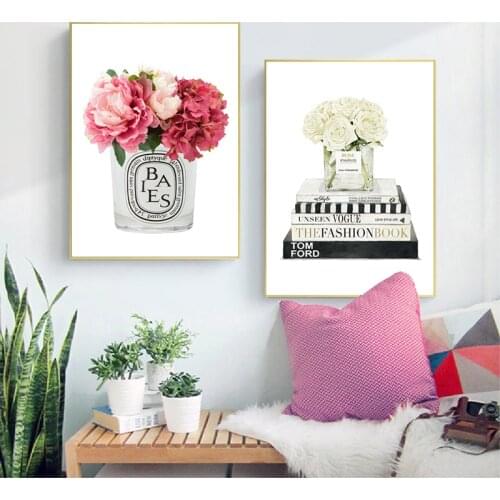 Fashion Vase With Peony Flower Art Prints Candle Watercolor Painting Scandi Wall Pictures Decoration Canvas Posters Girls Gifts