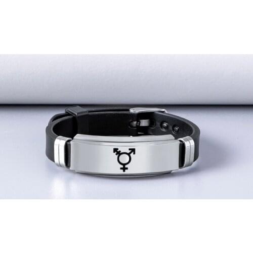 Trendy Transgender Symbol Bracelet Bangle Vintage Stainless Steel Silicone Band Bracelets LGBT Pride Jewelry Accessories