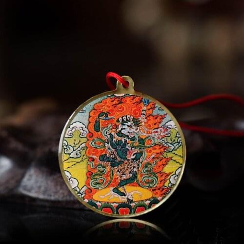 Lion Face Dakini Thangka Pendant Portable Copper Amulets Foil Tibetan Tantric Statue Buddha