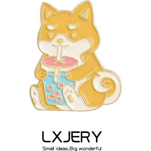 Cartoon Enamel Dog Pin Badge On Backpack Cute milky tea Brooch Pins For Clothes Broche For Women Girls Gift