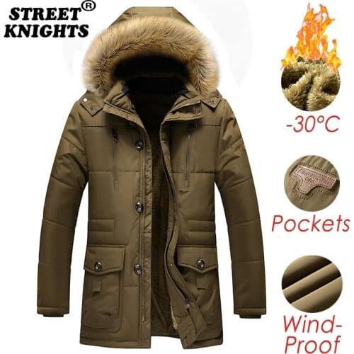 2021 New Men Winter Jacket Parkas Coat Fur Collar Fashion Thicken Cotton Warm Wool Liner Jackets Casual Large Size 7XL Men Coat