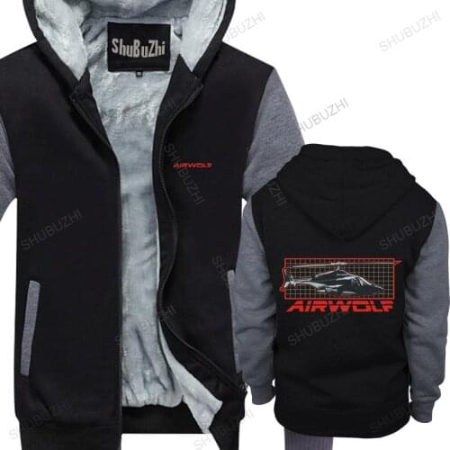 Men winter warm black hoody Airwolf TV Series Air Wolf Helicopter on Grid Licensed fleece jacket male thick hoodies euro size