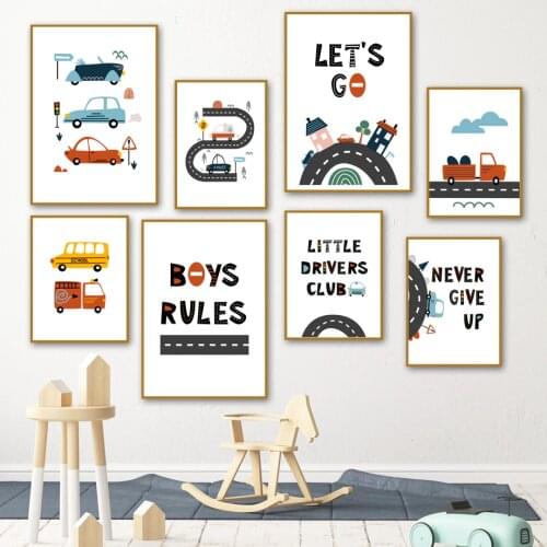 Wall Art Canvas Painting Cartoon Kids City Car Driver Club Nordic Posters And Prints Wall Pictures For Kids Room Wall Decor