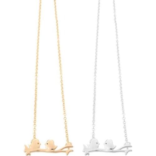 Wholesale 10pc Two Happy Singing Bird on Branch Pendant Necklace Cute Charm Chain Jewelry Gift For Love Girls Kids Drop Shipping