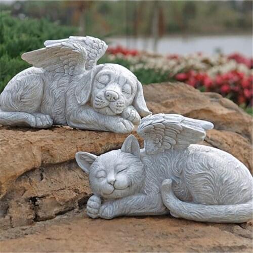 Dog/Cats Angel Pet Memorial Grave Marker Tribute Statue Resin Art Crafts Decor R3MA