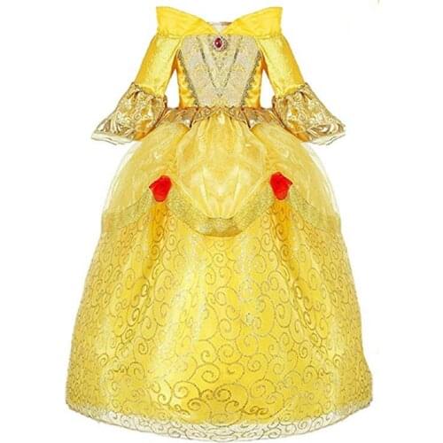 FINDPITAYA Girls Belle Dress Kids Yellow Party Cosplay Costume Children Girl Beauty Beast Dress up Ball Gown