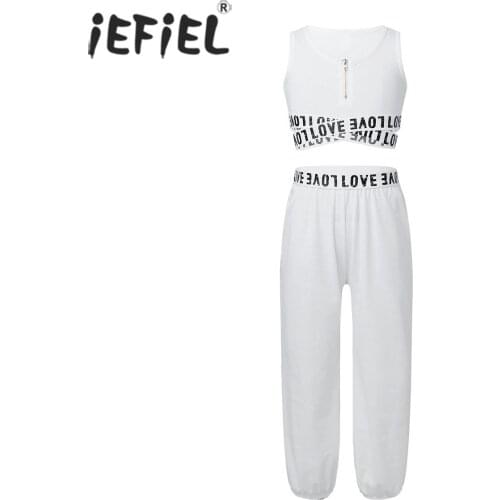 Kids Girls Gymnastics Tracksuits Outfit Tank Crop Top with Pants Set for Sports Yoga Workout Fitness Street Dance Clothes