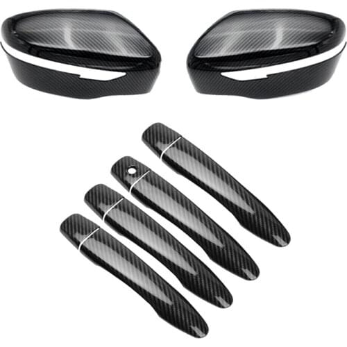 Carbon Fiber Rearview Mirror Cover + Exterior Outside Door Handle Cover Trim for Nissan Rogue TIIDA X-TRAIL Maxima Kicks