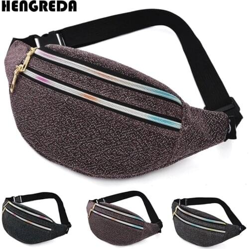 2019 Fanny Pack Women Waist Bag Travel Belt Hip Bum Bag Oxford Pouch Hengreda Shiny Zipper Pocket Purse for Moblie Phone Key