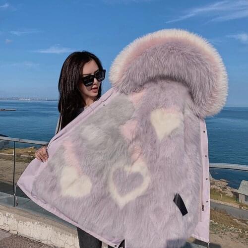 Ins Morandi Colors Real Fox Fur Parka Womens Winter Jackets 2021 New Real Fur Coat Detachable Fur Liner Jacket Female Outerwear
