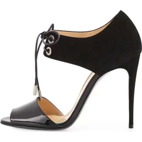 2021 Fashion Lace Up Woman Sandals Thin High Heel Peep Toe Summer Classic Black Women Pumps Elegant Shoes