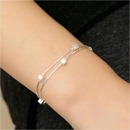 Brand Fashion Silver Color Cube Box Beads Bracelets for Women Chains Bracelets Summer Beach Jewelry