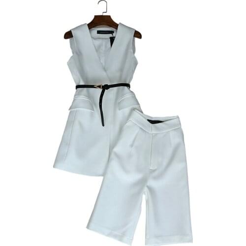 2 piece set women autumn new style fashion OL temperament vest five-point pants two-piece set occupation two piece set women