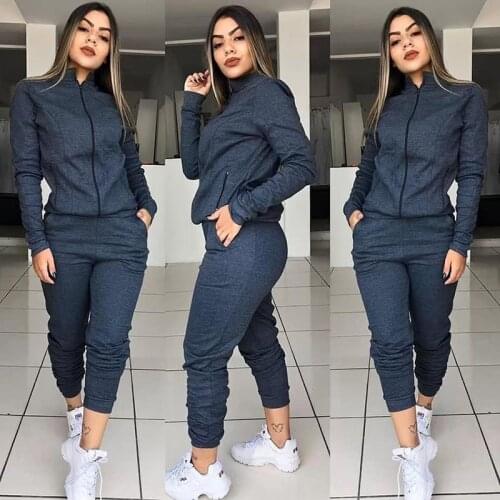 Zoulv Long Sleeve Jacket And Elastic Waist Pants Suit Autumn Fashion Solid Suit For Female Women Sports Tracksuit 2 Piece Set