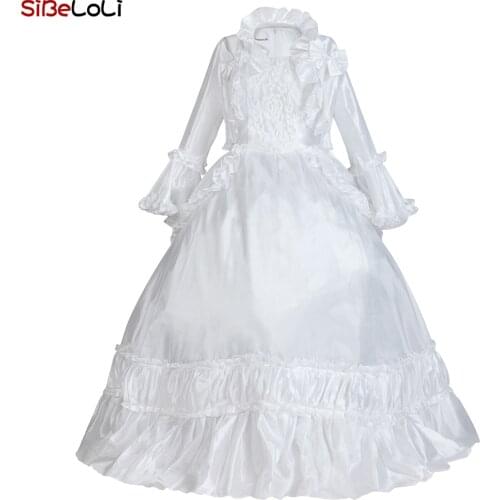 White Southern Bell Victorian Ball Gown Wedding Party Dress Women Civil War Dress Reenactment Stage Costume