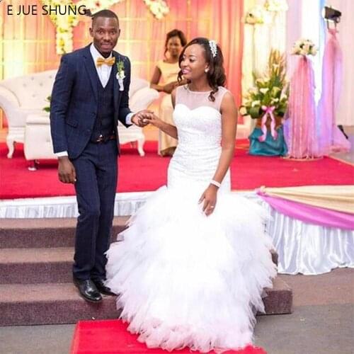 E JUE SHUNG Beading Tiered Mermaid Wedding Dresses Bridal Gown Wedding Gowns Plus Size Custom