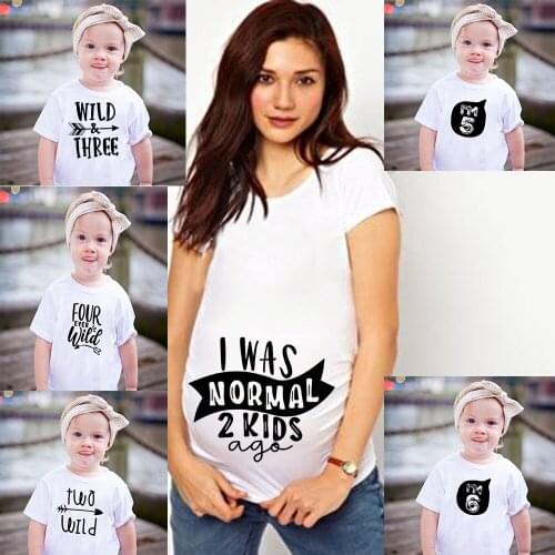 1PC Mothers Day Shirt I Was Normal 2 Kids Ago pregency Shirt Family matchingt-shirt Summer Wild Three Shirt 3 Year Old Outfit