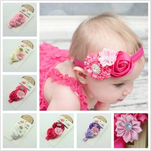 1 Pieces Newborn Baby Headband Chiffon 3 Flower Pearl Diamond with A Shimmer Headbands Elasticity Baby hair accessories