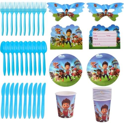 10PCS Paw Patrol Birthday Party Decorations Paper Cups Plates Knife Spoon Pat Patrouille Party Baby Tableware Kids Supplies
