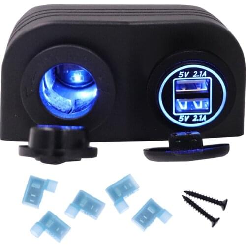 2 USB Charger 2.1A, 5V Quick Charger And Car Cigarette Lighter Adapter Lighter Socket Two Hole Panel For Boat Marine ATV RV