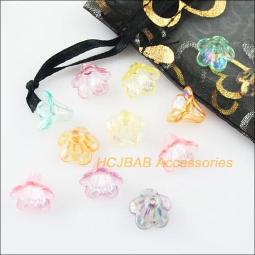 70 New Acrylic Charms Plastic Horn Flower Spacer Beads End Caps Mixed 10x14mm