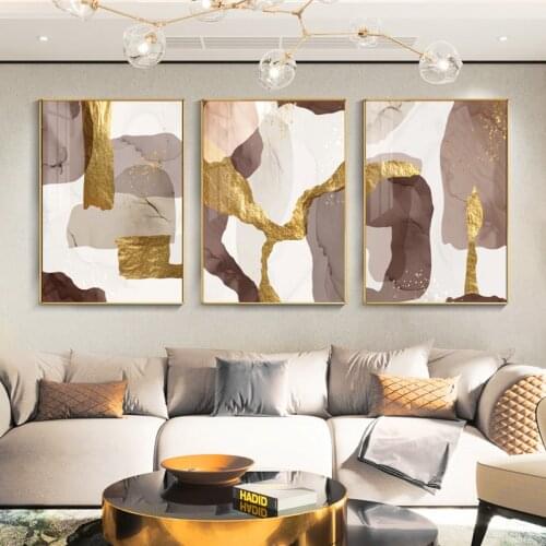 Abstract Marble Canvas Print Paintings Brown Gold Foil Poster Morden Wall Art Pictures on Canvas Living Room Office Home Decor