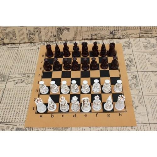 Antique chess medium chess piece leather chessboard Qingbing chess figure shape parent-child gift