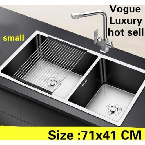 Free shipping Apartment small kitchen manual sink double groove vogue do the dishes 304 stainless steel hot sell 710x410 MM