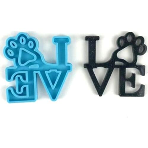 Shiny Heart with Bear Paw Shape Keychains Epoxy Resin Mold I Love You Necklace Pendant Silicone Mould DIY Crafts Jewelry Hanging