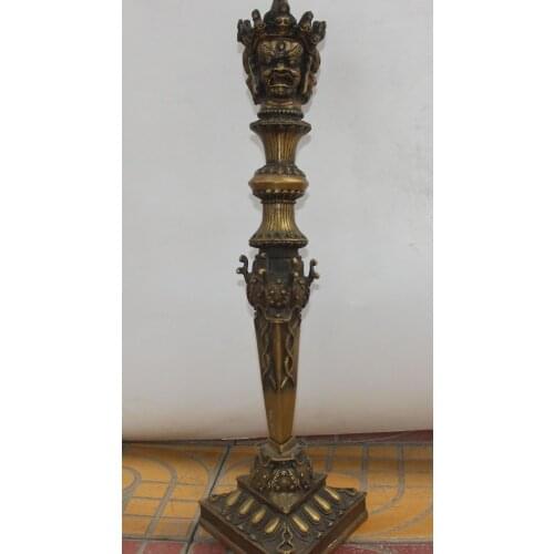 Free shipping 22" Tibet Bronze Buddhism Mahakala Buddha Head Phurba Dagger Holder Faqi Statue