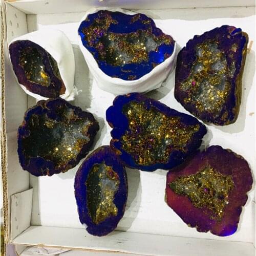 Blue electroplated Crystal druzy gemstone geode meditation reiki healing crystal home decoration as gift