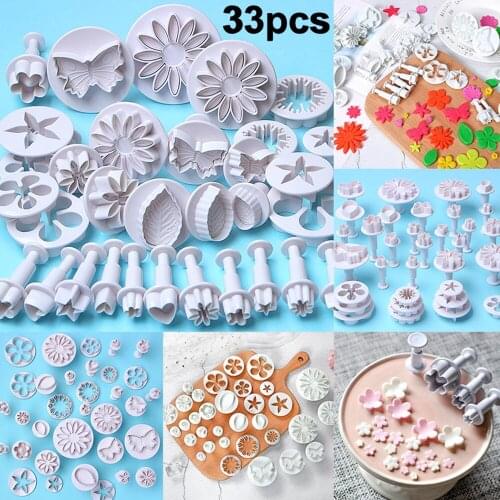 33 Pcs/set Cake Decorating Tools Fondant Plunger Cutters Tools Cookie Biscuit Cake Mold Flower Set Baking Accessories