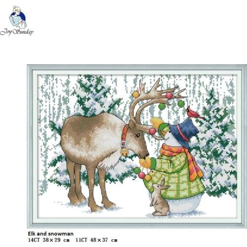 Joy Sunday Elk and Snowman Home Decor Paintings Counted Printed On Canvas DMC 11CT 14CT DIY Hand Cross-stitch kits Embroider