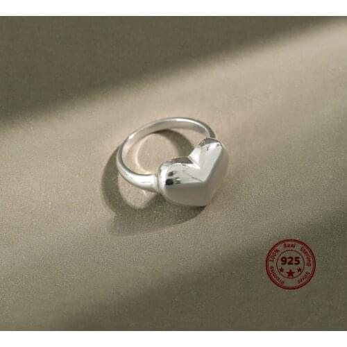 Korea Hot Style Delicate Pure Sterling Silver S990 Heart-shaped Ring Closed Mouth Wild Trend Ladies Jewelry