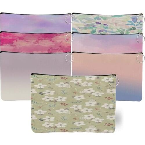 Beautiful Flower Print Cosmetic Bag Travel Pouch Gradient Color Makeup Bag Organizer Women Girls Purse Organizer Large