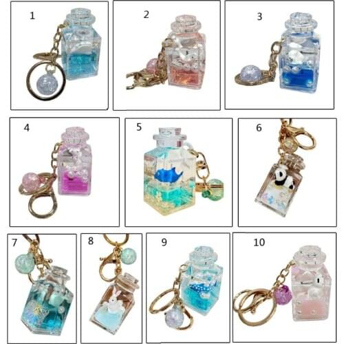 Fashion Stereo key Ring Floating Ocean Doll Creative Water World Animal Keychain Transparent Cute Keychain Pendant