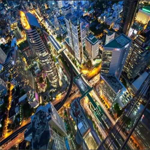 Wellyu Modern night red city city 3D floor custom large fresco pvc waterproof thick wear resistant papel de parede