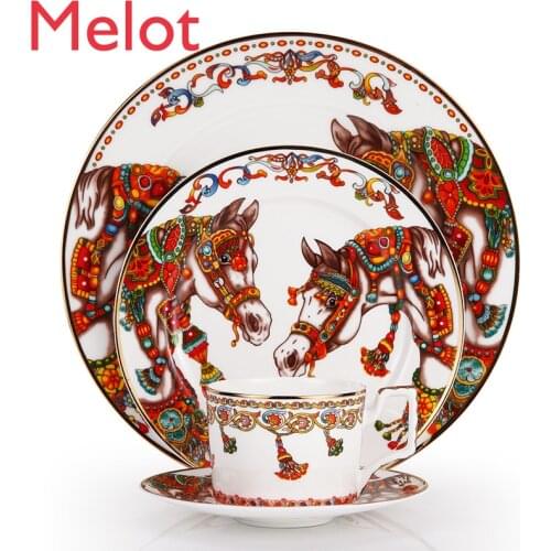 Nordic Western food Dinnerware sets hotel model room American-style Ceramic steak triumph Fancy horse 3d model hot sale plates