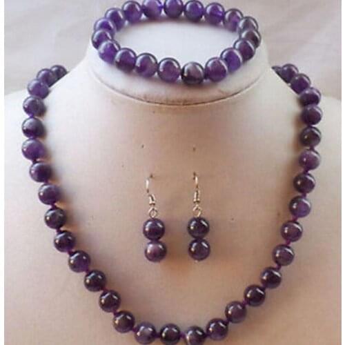 New hot Charming 8mm Russican Amethyst Beads Gemst one Necklace Bracelet Earrings Set AA