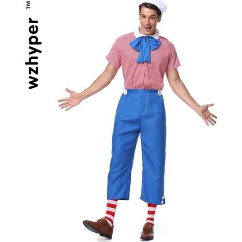 New Adult Navy Sailor Suit Halloween Cosplay Costumes for Men Stage Performance Uniform Party Clothing Hat Top Pants Sock Bowtie