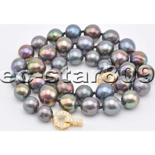 P6344 Lustre 17" 11mm Peacock-Black Round Edison KESHI PEARL NECKLACE CZ Woman Fine Jewelry