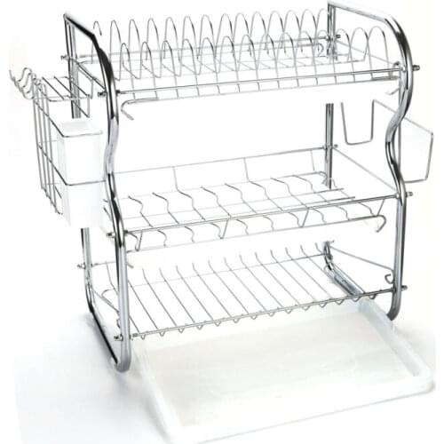 3 Layer Dish Drainer Kitchen Cutlery Cup Plates Dish Rack Sink Rack Drip Tray Storage Shelf Stainless Storage Organizer Holder