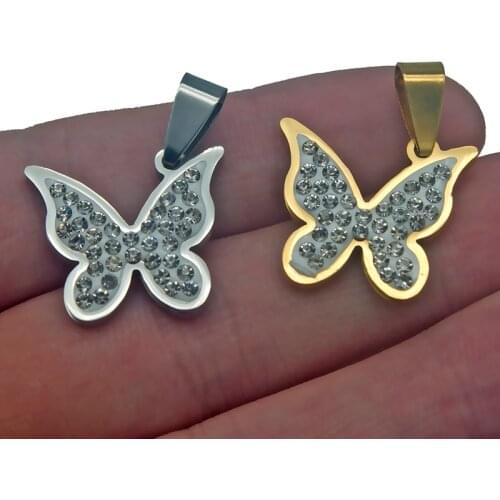 Stainless Steel Gold DIY Pendants Supplies Micro Pave Zircon Butterfly Charms Women Kids Gifts Fashion Jewelry Making Findings