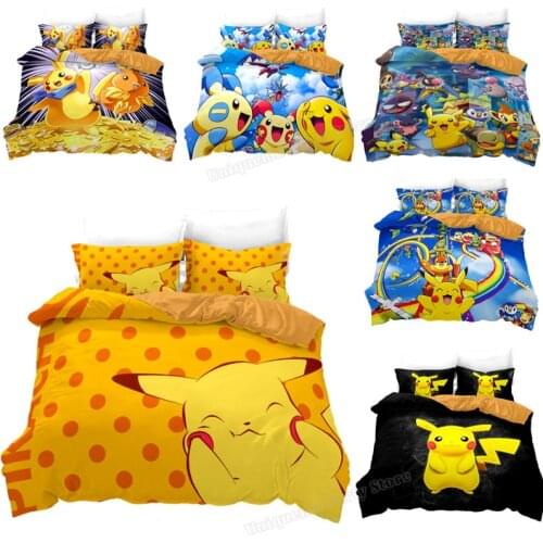 Pokemon Quilt Cover Pikachu 3D Printed Bedding Set Child Cute Cartoon Bed Spead Kid Bedroom Pillowcase Bedclothes Birthday Gift