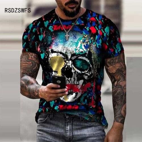 Horror Skull T-Shirt Casual Mens Summer 3D Print Extra-Large T-Shirt 2021 Comfortable Breathable T-Shirt 110-6XL